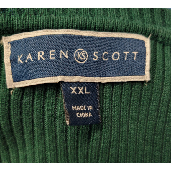 Karen Scott Ribbed Pullover Sweater Womens XXL Green V-Neck Long Sleeves - Picture 2 of 9